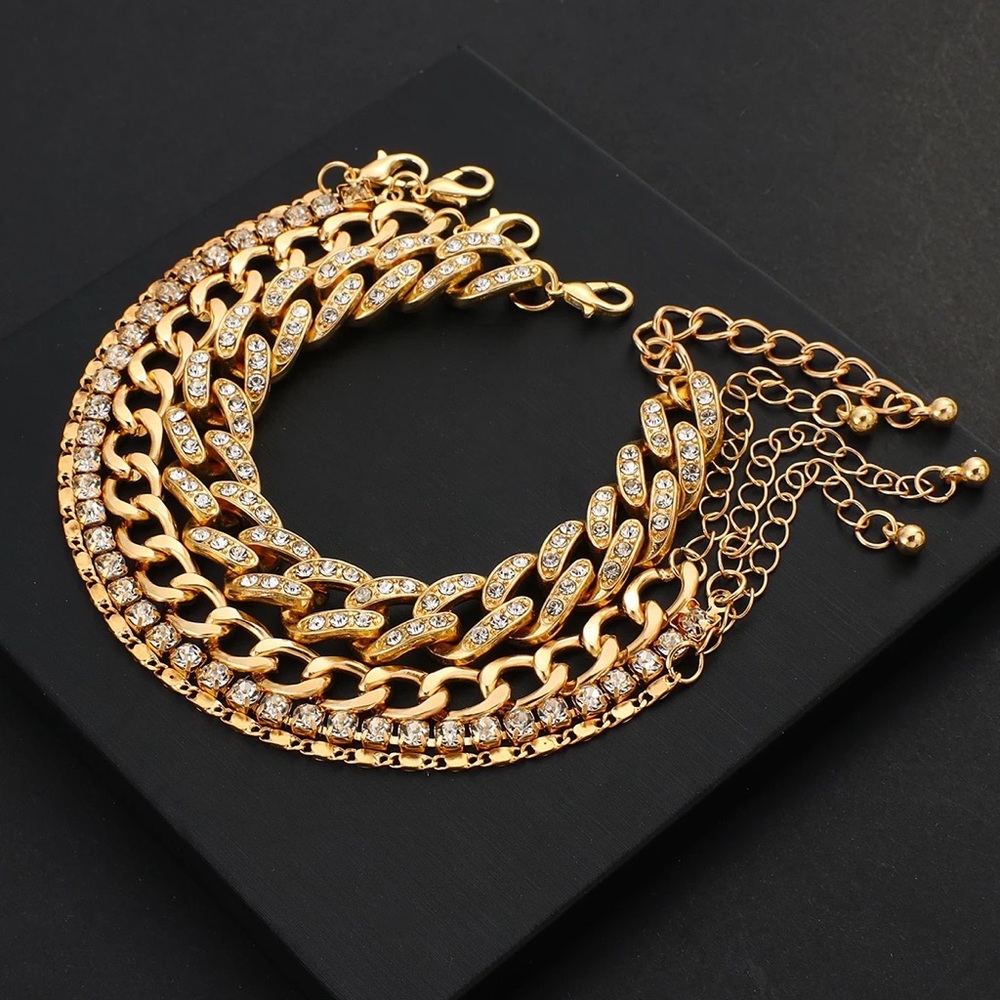 Modern Gold Chain Rhinestone Bracelet Set
